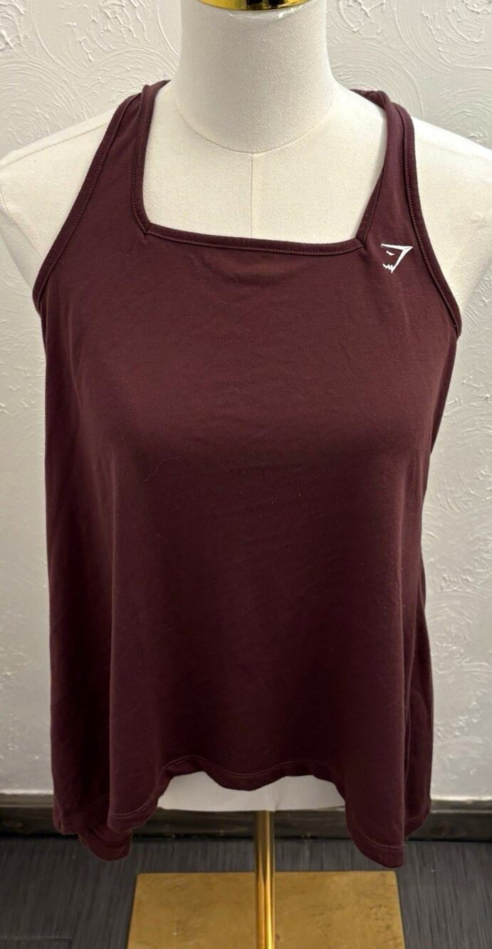 Gymshark Women’s XS Burgundy Cropped Tank Open Back Crossback Scoop Neck